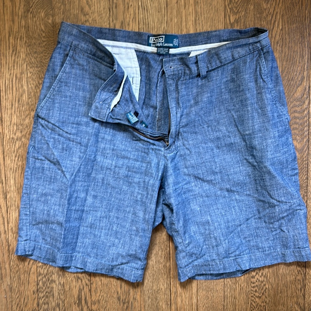 Blue lightweight polo shorts.
